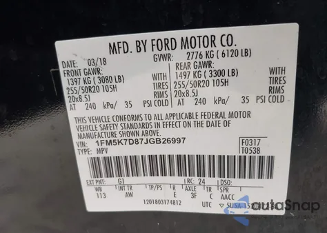 2018 Ford Explorer Xlt из США, поврежденный, VIN 1FM5K7D87JGB26997